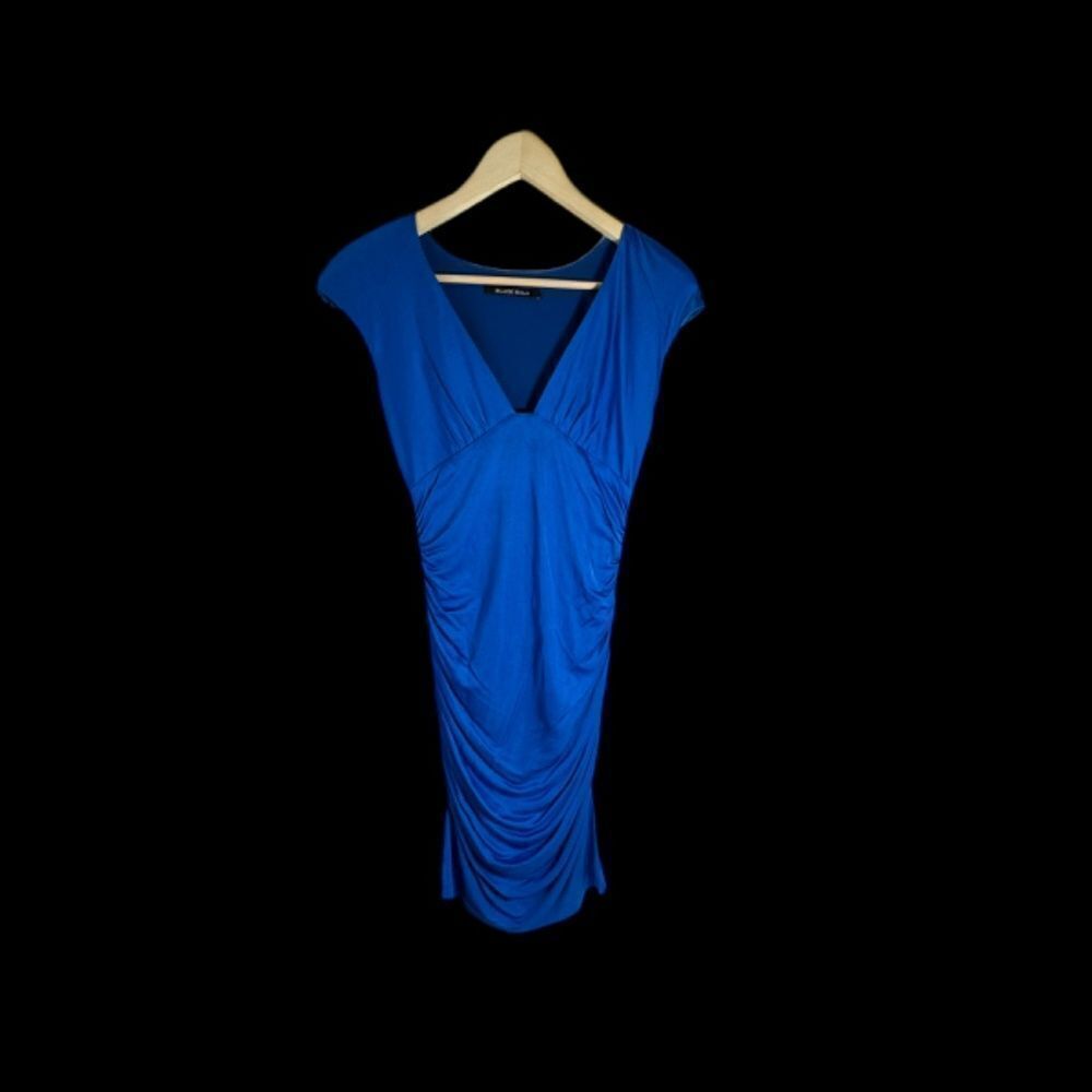 Black Halo‎ Cobalt Blue Viscose Padded Shoulder Cap Sleeve Dress Sz S
